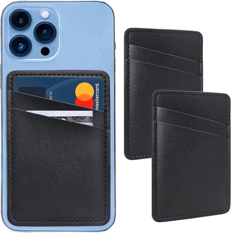 Limvory Leather Phone Wallet, Stick On Credit Card Holder for Phone Case - Compatible with iPhone, Samsung, Android & All Cell Phones - 2Pack Black - Image 1